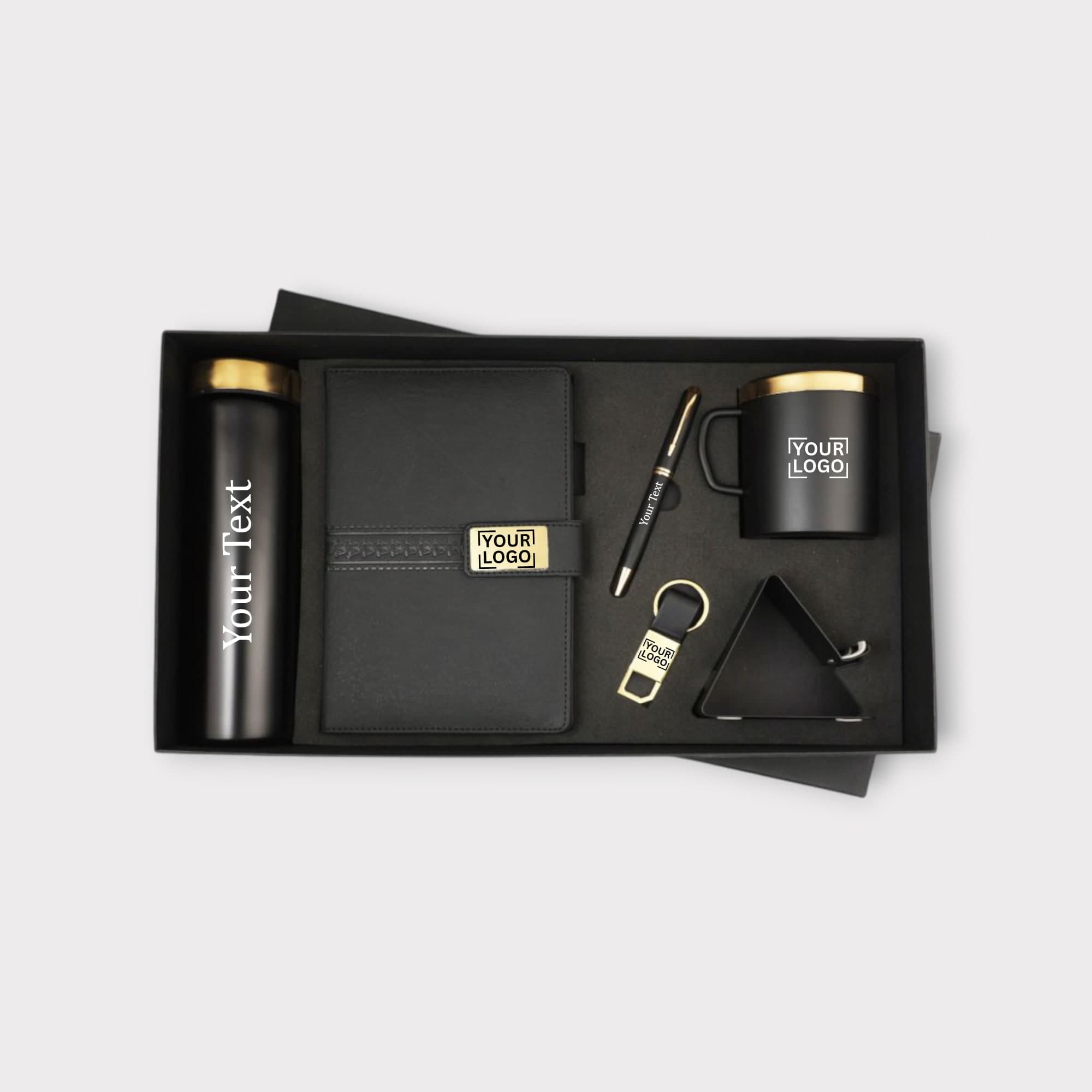 Elegant 5-Piece Corporate Gift Set with Thermos, Notebook, Pen, Keychain, and Mug
